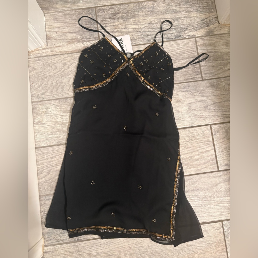 Black Beaded Dress with Gold Accents